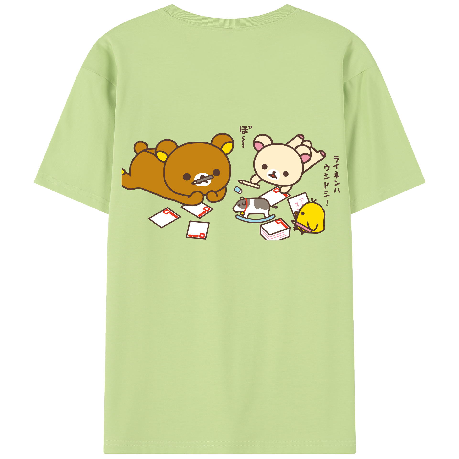 （画像用） リラックマ リラックマ キイロイトリ Rilakkuma Korilakkuma Kiiroitori 綿100％半袖Tシャツ（背面プリント）
